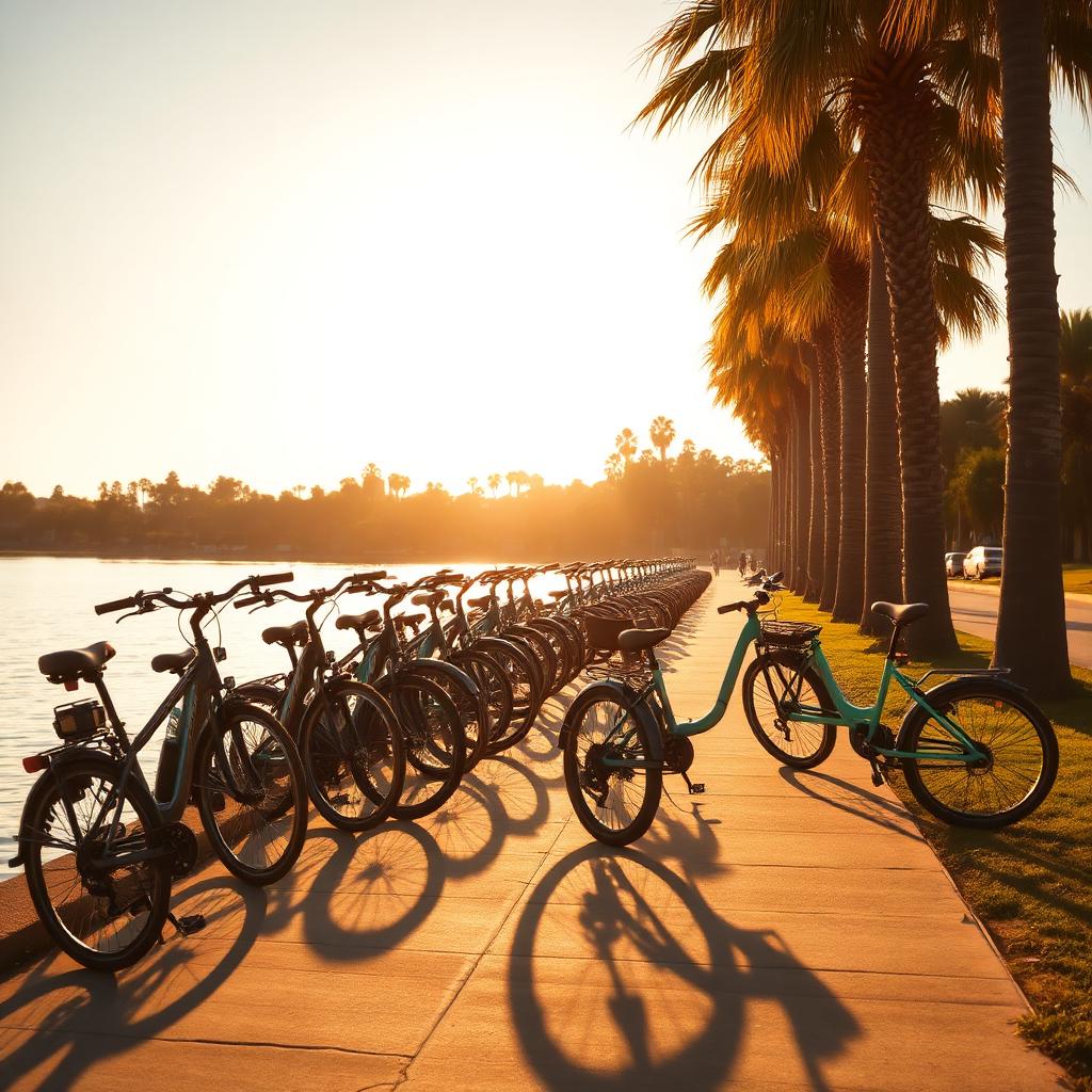 Cruiser bikes by the lakeside at Surf Ranch